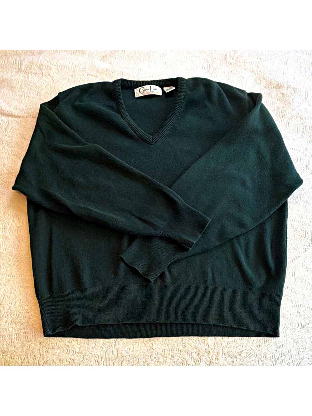 Cypress Links Men’s L Green Cotton Knit V-Neck Sweater